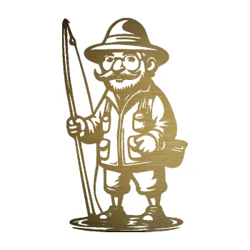 Polep vozidla SAMOLEPKA Rybář 023 levá (64 - škrábaný kov zlatý) NA AUTO, NÁLEPKA, FÓLIE, POLEP, TUNING, VLASTNÍ TEXT, TISK, AUTOSAMOLEPKY.cz, POLEPY, OBRÁZEK, LOGO, SAMOLEPKY