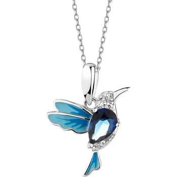 Přívěsek Stříbrný přívěsek se zirkony a smaltem - kolibřík - AP537-5431