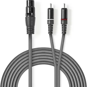 Audio kabel Nedis XLR stereo kabel XLR 3pin zásuvka - 2x CINCH zástrčka, 1.5 m (COTH15220GY15)