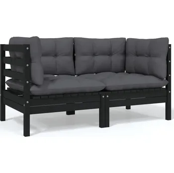 Zahradní pohovka 2místná zahradní pohovka s poduškami černá masivní borovice Černý 806650