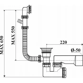 Cedník a síto 19983 VAŇOVÝ SIPHON, NEREZOVÉ NEREZOVÉ SÍTO, VANIČKA. PRO UMÝVAČKY, FI 40/50, ZÁSTRČKA PVC // SW+PCV-A
