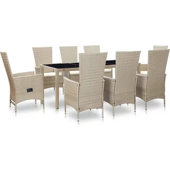 9dílný zahradní jídelní set s poduškami polyratan béžový Béžová 46042