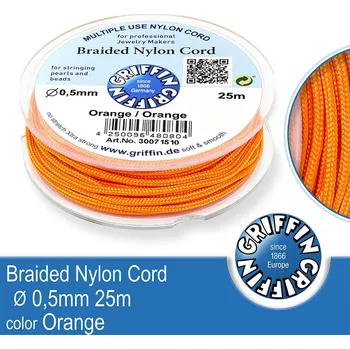 Nit Braided NYLON (splétaná nit na náramky) GRIFFIN síla nitě 0,5mm cívka 25m. Barva Orange