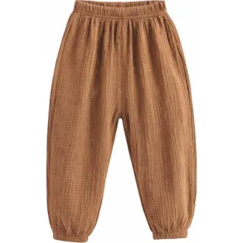 Pohodlné dětské lehké letní lněné kalhoty Barva: Hnědá, Velikost: 6-7 let (130)