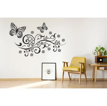 Samolepící dekorace Lepy.cz Samolepka na zeď Květiny - motýli Velikost (šířka x výška): l20x73cm, Barevná varianta: Tmavě červená