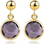 Náušnice ze 14K žlutého zlata - kulička, ametyst v hladké obrubě, puzetky