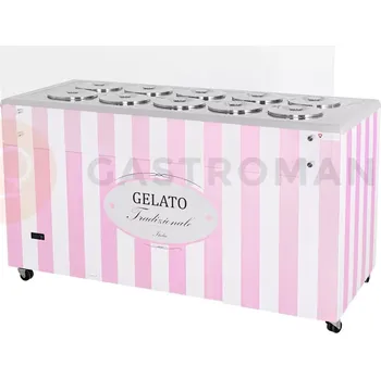 Zmrzlina Distributor na zmrzlinu, vitrína na zmrzlinu, konzervátor, retro, 10 tub, kulaté nádoby, 1503x670x895 mm | RESTO QUALITY, GELATO POZETTI 10 PINK
