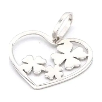 Přívěsek Přívěsek z bílého zlata, srdce se čtyřlístky 0,45g