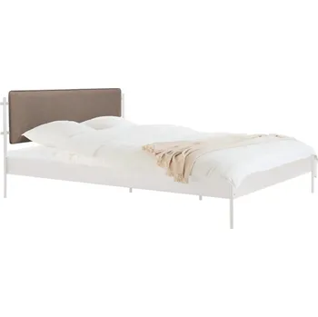 Postel noo.ma Béžová kovová dvoulůžková postel Eton 180 x 200 cm s hnědým čelem a roštem