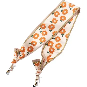 Brýlová obroučka Hedvábný šátek na brýle - Květinový, oranžovo béžový