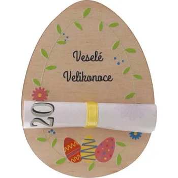 Velikonoční dekorace Dřevěná karta na peníze - Veselé Velikonoce