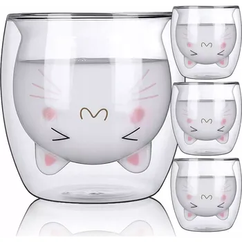 Sklenice Termo sklenice s dvojitou stěnou na kávu a čaj KOČKA 4 x 250ml SET