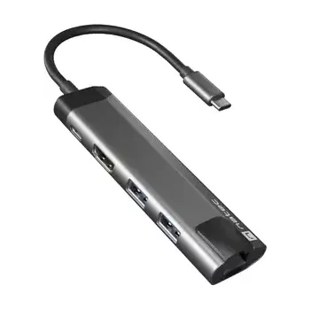 Natec multiport adaptér FOWLER GO HUB 5v1, 2X USB 3.0 HUB, HDMI 4K, USB-C PD, RJ45