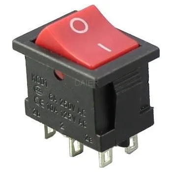 Přepínač kolébkový KCD1-202, ON-ON 2pol.250V/6A červený