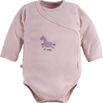 Eevi Body rozepínací s dlouhým rukávem ANIMALS růžový jednorožec - 68