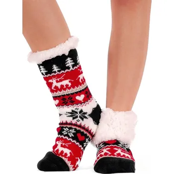 Dámské ponožky Dámské ponožky sobík+srdíčko L-28052 černo-červené, VELIKOST 39 - 42