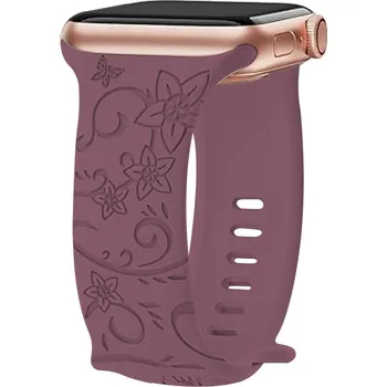 Příslušenství k chytrým hodinkám Řemínek gravírované květiny pro Apple Watch 42/44/45/46/49mm Barva: Narcis - vínová