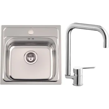 Kuchyňský dřez Set Sinks N10 (dřez Manaus 480 V 0,7 mm, matný + baterie Cornia Chrom - lesklý)