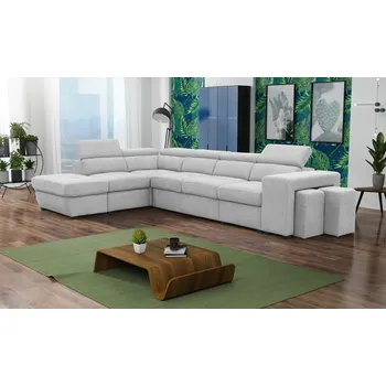 Sedací souprava Rohová sedací souprava PIETRE s taburetem, rozkládací, levá, Ocean 29 šedá