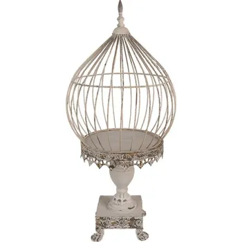 Béžová dekorativní ptačí klec z kovu na postavci ve vintage stylu – 36x69 cm + doprava zdarma