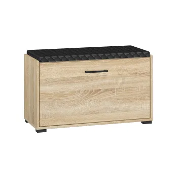 Botník CAMERON 04- botník 1K, lamino dub sonoma/ čalouněný sedák Černá eco kůže prošívaná, (ML) (CARO04=1BALÍK)(K150) NOVINKA