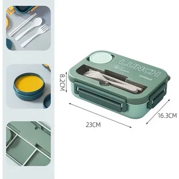 Svačinový box Plastová krabička na oběd s příbory Bento | cestovní ešus - Zelená