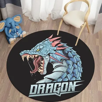 Koberec Kulatý protiskluzový koberec do obýváku motiv Drak - 15,180 cm x 180 cm