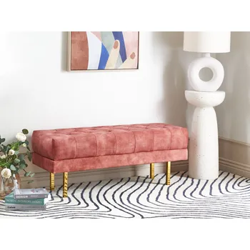 Taburet Lavice růžová sametová čalouněná látka kovové zlaté nohy taburetka k posteli podnožka glamour styl ložnice Beliani