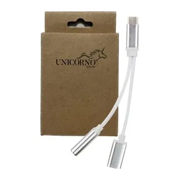 Adaptér HF/audio + nabíjení, USB C na 1x Jack 3,5mm 1x USB C (female), barva stříbná