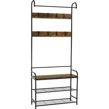 Věšák Věšáková stěna KELAM s botníkem, rustikální dřevo/černý kov