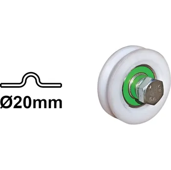 Pojezdové kolečko Kolečko kolejnicového hradla IBFM, samostatné, nylonové, pro kolejnici tvaru U Ø20