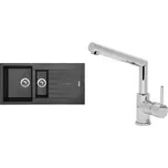 Set Sinks (dřez Perfecto 1000.1 Metalblack 74 + baterie Mix 350 P Chrom - lesklý) ACRP10174M350P