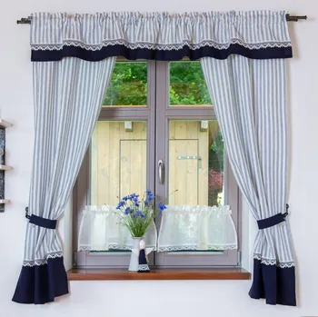 Závěs Na-lnu.cz Lněné závěsy tmavě modré trojité proužky s krajkou Rozměr (šířka/výška): Kanýr 200/30cm (bez závěsů)