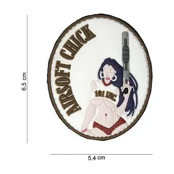 Gumová nášivka 101 Inc nápis Airsoft Chick - bílá