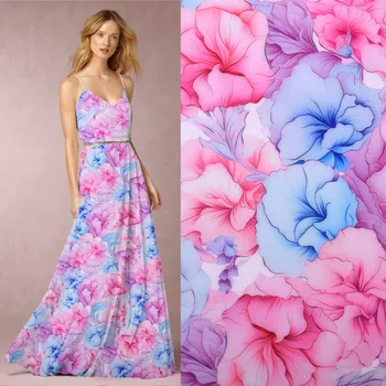 Umělé hedvábí Silky s digitálním potiskem květin CS1364/A