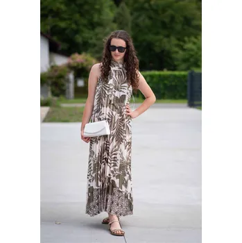 Dámské šaty Dlouhé šaty plisé vzor 30031 Itálie barva: zelená-khaki, velikost: Univerzální-jedna velikost