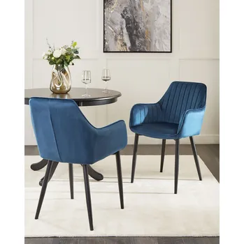 Jídelní židle Sada jídelní židle se 2 tmavě modrými sametovými potahy kovových nohou retro / moderní Beliani