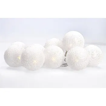 Vánoční dekorace 10x Světelné bavlněné LED koule - 1m bateriový řetěz, svit teplá bílá, nap. 2x bat AA