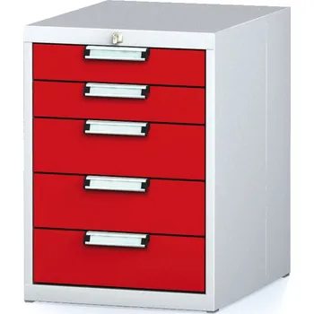 Alfa 3 Dílenský zásuvkový box na nářadí MECHANIC, 5 zásuvek, 480 x 600 x 662 mm, červené dveře