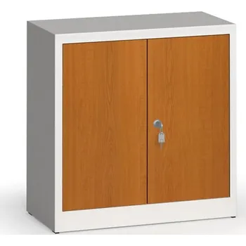 Policová skříň Alfa 3 Svařované skříně s lamino dveřmi, 800 x 800 x 400 mm, RAL 7035/třešeň