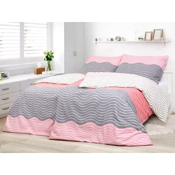 Povlečení Krepové povlečení - šedé a růžové vlnky 240x200+2ks 70x90