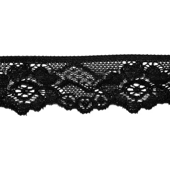 Stuha Elastická krajka, 35 mm, černá, 1 metr