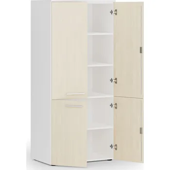 Policová skříň B2B Partner Kancelářská policová skříň PRIMO WHITE, půlené dveře, 800 x 500 x 1781 mm, bílá/bříza
