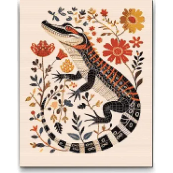 Diamantové malování Diamantové malování - Severské lidové umění - Aligátor Velikost: 30x40cm, Rámování: Pouze srolované plátno, Diamanty: Čtvercové