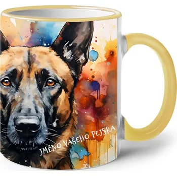 Keramický hrnek Belgický ovčák, Barva Žlutá, Velikost 330 ml, Canvas Keramický hrnek s barevným uchem 2618