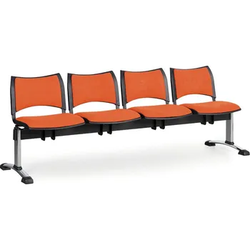 B2B Partner Čalouněné lavice do čekáren SMART, 4-sedák, oranžová, chromované nohy