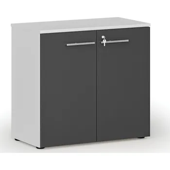 Policová skříň B2B Partner Kancelářská skříň s dveřmi PRIMO WHITE, 800 x 420 x 740 mm, bílá/grafit