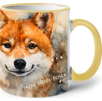 Keramický hrnek Shiba-Inu, Barva Žlutá, Velikost 330 ml, Canvas Keramický hrnek s barevným uchem Bezvatriko.cz 2592
