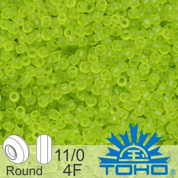 Korálek Korálky TOHO tvar ROUND (kulaté). Velikost 11/0. Barva č. 4F Transparent-Frosted Lime Green, Balení 8g.