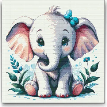 Diamantové malování Diamantové malování - Roztomilý slůně s červenými líčky Velikost: 50x50cm, Rámování: Pouze srolované plátno, Diamanty: Čtvercové